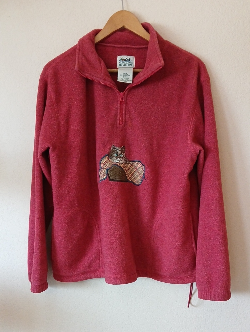 Northern Reflections Quarter Zip Pullover Fleece Cat Applique On Front